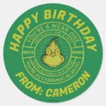 Youre A Mean One Mister Grinch Happy Birthday Classic Round Sticker