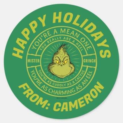 Youre A Mean One Mister Grinch Merry Christmas Classic Round Sticker