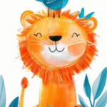 Adorable Lion with a bird Kids Room Poster