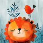 Beautiful Lion with a bird Kids Room Poster