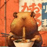 Capybara Ramen Noodles Poster