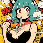 Cat Girl Eating Ramen Noodles Poster