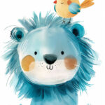 Cheeky Blue Lion with a bird Kids Room Poster