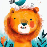 Cheeky Lion with a bird Kids Room Poster