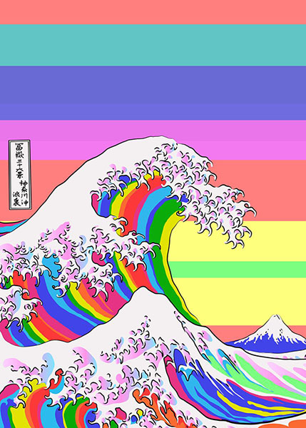 Colorful Great Wave off Kanagawa Japanese Poster