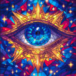 Cosmic Stellar eye surrounded by intricate patterns and vibrant colors Poster