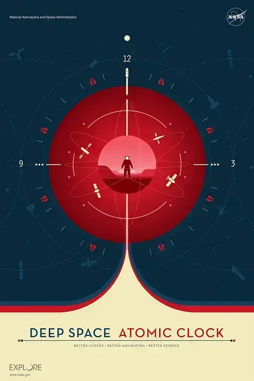 Deep Space Atomic Clock Nasa - Red Poster