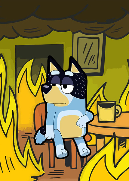 Funny relaxed Dog house on fire Poster