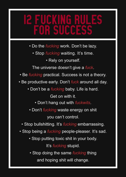 12 Fucking Rules for Success motivational Quote Poster