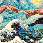 Hands of god starry nights Kanagawa Japanese Poster