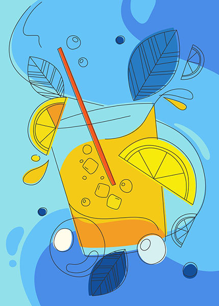 Illustration with citrus cocktail in doodle style Poster