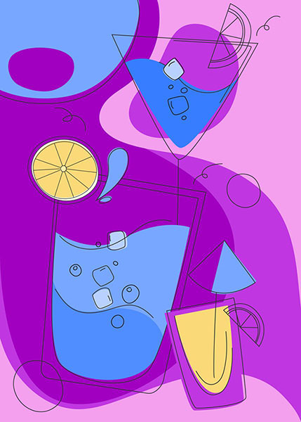 Illustration with party cocktails in doodle style Poster