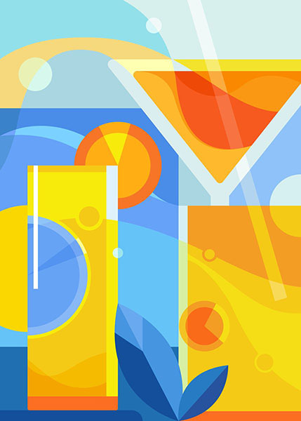 Illustration with summer cocktails in abstract style Poster