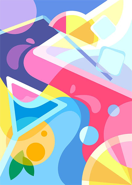 Illustration with two cocktails in abstract style Poster