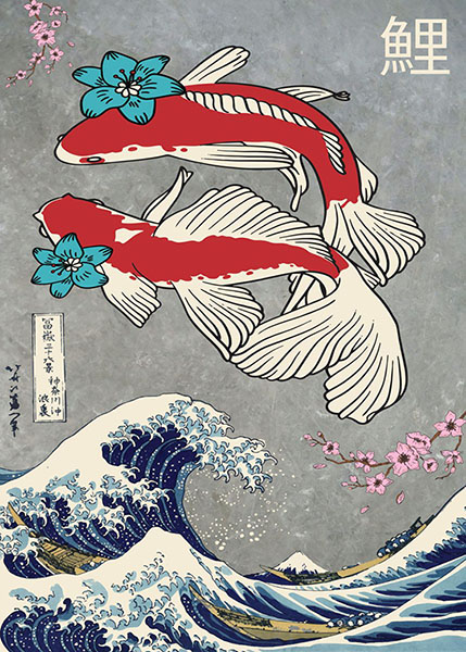 Japanese koi great wave Poster