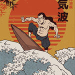 Japanese Samurai big wave Poster