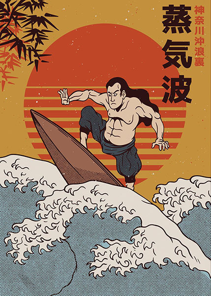 Japanese Samurai big wave Poster