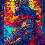 Jesus Christ with a crown of thorns radiating divine light and spiritual inspiration Poster