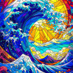 Kanagawa wave with Sunrise Poster