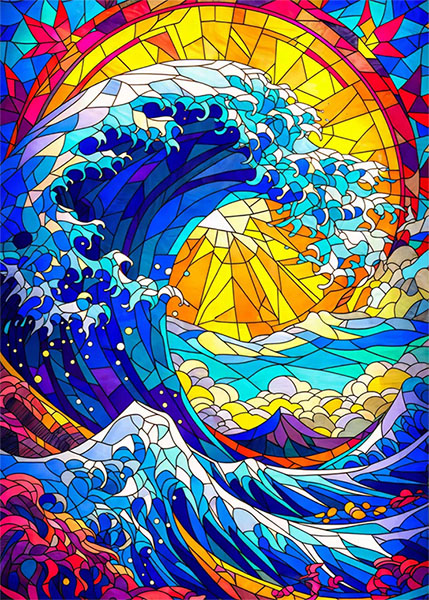 Kanagawa wave with Sunrise Poster