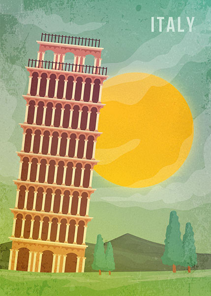 Leaning Tower of Pisa Italy Travel Poster
