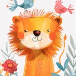 Lion with a bird Kids Room Poster