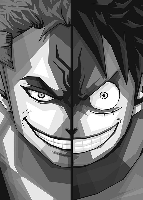 Luffy And Zoro Grey One Piece Pop art Poster