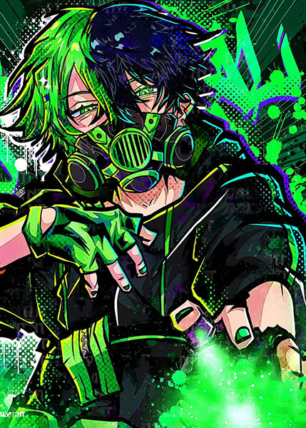 Masked Vantablack Boy on neon green anime Comic Poster