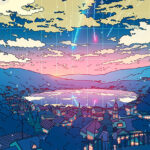 Meteor Shower City Pop Pastel Poster