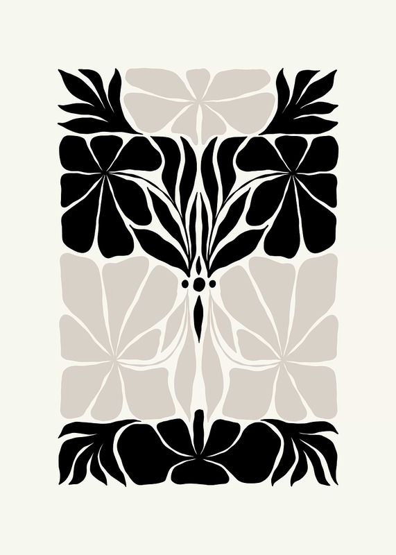 Minimalistic Black And Grey Floral Pattern Poster