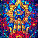 Mystical mandala hand with a third eye surrounded by vibrant lotus flowers Poster