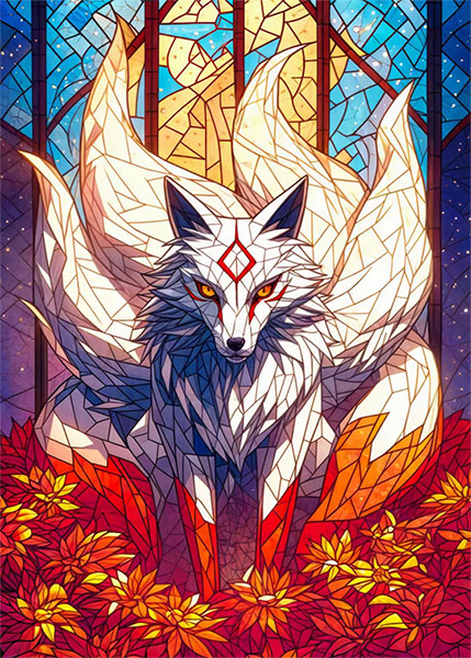 Mystical nine tailed kitsune with glowing eyes Poster