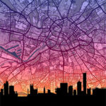 Neon Manchester Skyline England Maps Poster
