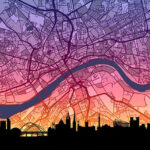 Neon New Castle Skyline England Maps Poster