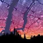 Neon New York Skyline United States of America Maps Poster