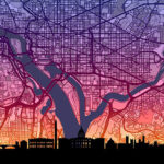 Neon Washington DC Skyline United States of America Maps Poster