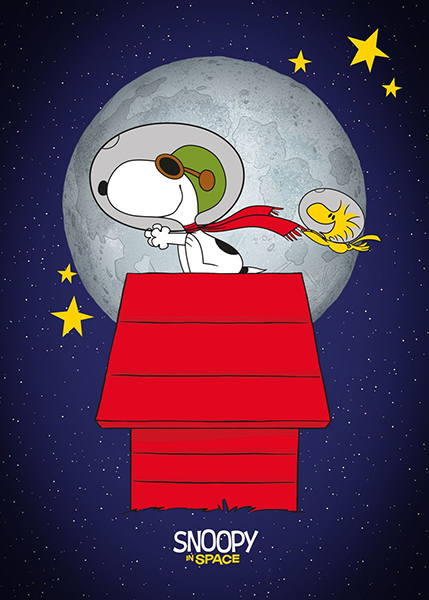Peanuts Flying in space Snoopy and Woodstock Space Poster