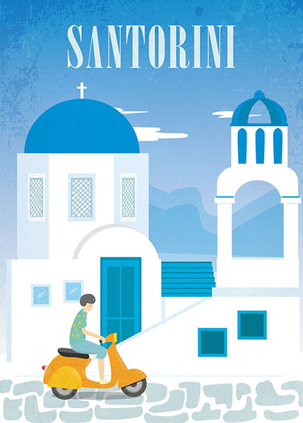Santorini Greek island in the Cyclades Travel Poster