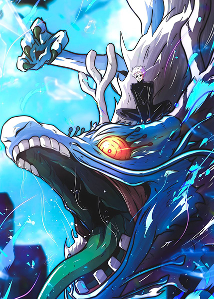Satoru Gojo Riding the Dragon Jujutsu Kaisen Poster