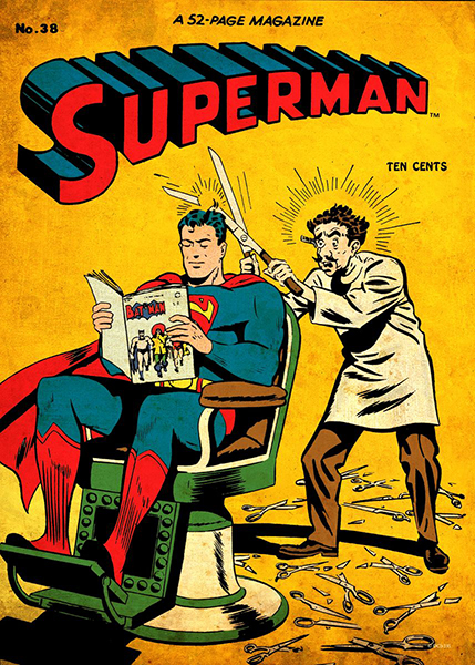 Superman Barber hair cut Comic Poster