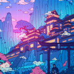 Tsushima Mountains Pop Pastel Poster