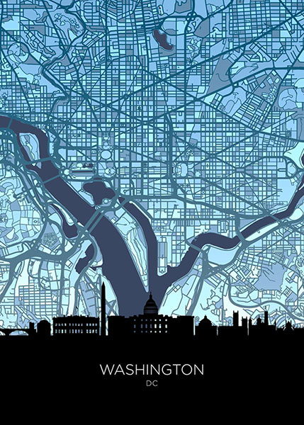 Washington DC Skyline United States of America Maps Poster