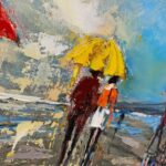 Yellow Umbrella Couple in Rain Poster