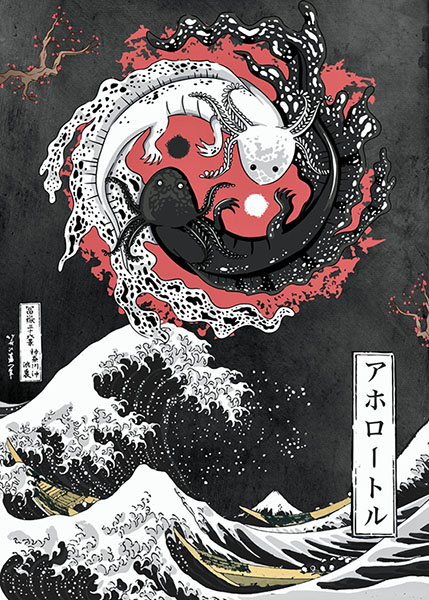 Yin yang Axolotl Kanagawa Poster
